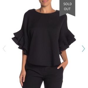 OntWelfth Black Pleated Ruffle Dolman Sleeve Blouse- NWOT Sz M